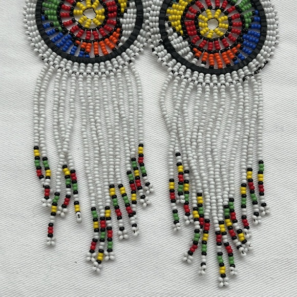 White Beaded Handmade African Earrings - Picture 4 of 6